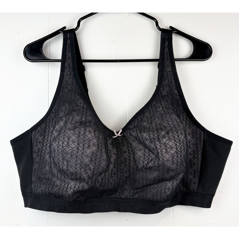 Cacique Bra 48DD Unlined No Wire Black Pink Mesh Full Coverage Lane Bryant
